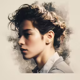 an artistic portrait of a woman with hair in the wind