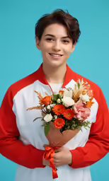 an image of a woman holding a bouquet of flowers