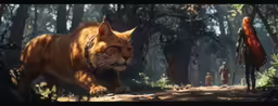 a man in the woods with an orange cat