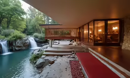 a house with an outdoor waterfall on the side of it