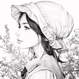 a drawing of a girl with a hat on her head