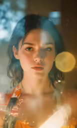 a beautiful young lady standing next to a window