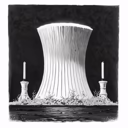 an artistic image of candles near a cooling tower