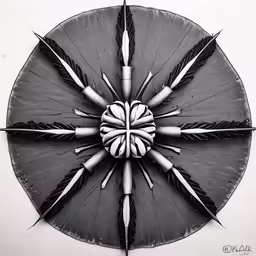 the pattern is made from different knives on the umbrella