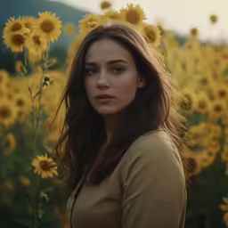 a young lady is posing for a photo in the sunflower field