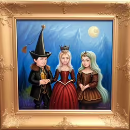 an image of a painting of children in wizard costumes,a portrait of a family dressed in costumes for halloween