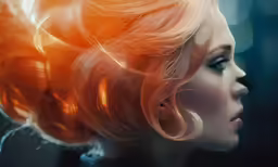 a woman with long, blonde hair has a red bun