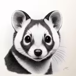 a drawing of a black and white panda