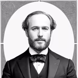 a black and white photo of a man in a suit