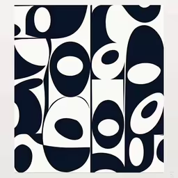 a large piece of black and white art that has been painted on the wall,a black and white abstract pattern with circles
