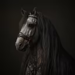a black horse with long mane and black neck