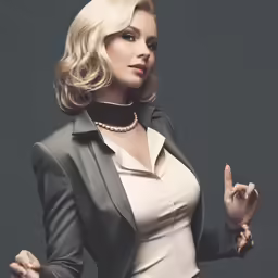 a beautiful blonde woman with short hair posing in a suit