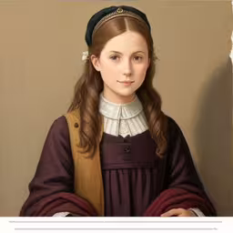 a girl with long hair wearing a brown dress
