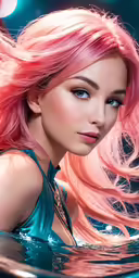 a woman with pink hair posing in the water