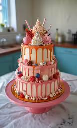 cake is arranged on a serving tray at a party