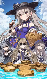 an anime girl in purple is holding a stick