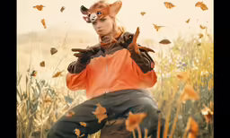 a woman in a fox costume sitting down