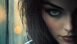 a woman with blue eyes, holding a knife