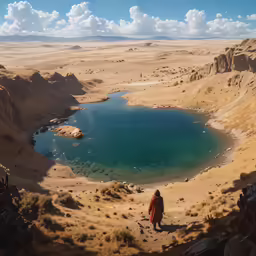 a man stands on top of a mountain overlooking a body of water