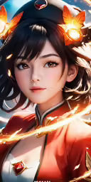 a girl with wings is dressed in a red outfit