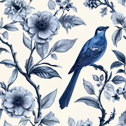 bluebird and flowers is printed on the wall