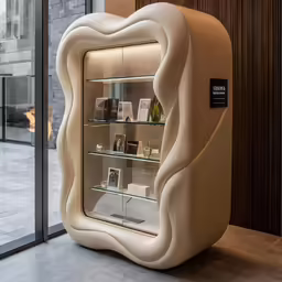 the cabinet has many pieces of furniture inside