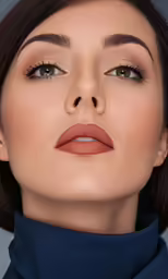 a close up view of a woman with a red lipstick