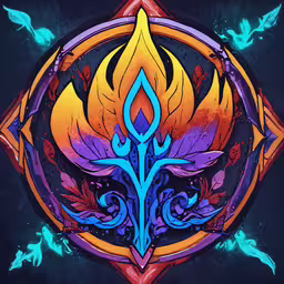 a bright colored emblem with flowers in the middle of it,the logo for a game called the legend