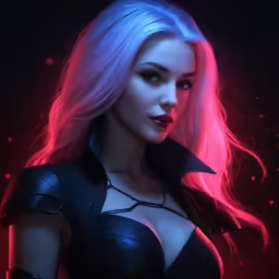 a woman dressed in a suit with neon hair