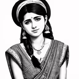 an indian woman wearing a black and white photo