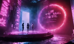 a couple of women standing on a stage