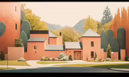 an image of a painting of some houses