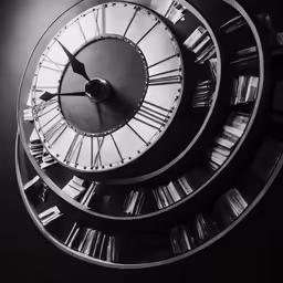 a black and white photo of a clock