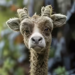 a llama standing in front of a green bush