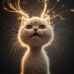 an image of a white cat with a firework on its head