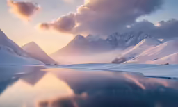 a snowy mountain range covered in snow and reflecting the sun