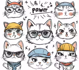 a bunch of cats wearing different hats and sunglasses