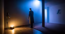 man in dark room next to candle light