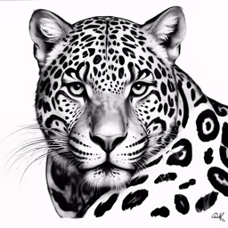 a black and white drawing of a jaguar