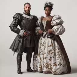 a couple wearing renaissance costumes standing next to each other