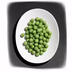 a white plate with peas and black table
