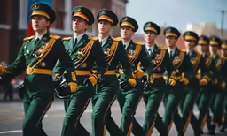 a parade of soldiers marching down the street