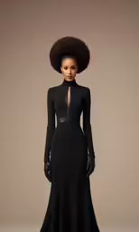 a woman in a long black dress