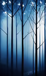 a foggy, early winter night in a dark forest