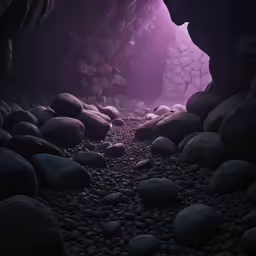 dark cave with many rocks in it