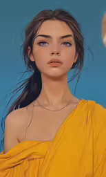 an animation of a woman in a yellow dress