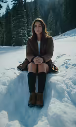 a person sitting in the snow looking into the distance