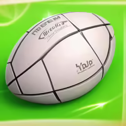 a large white soccer ball sitting on top of a green square