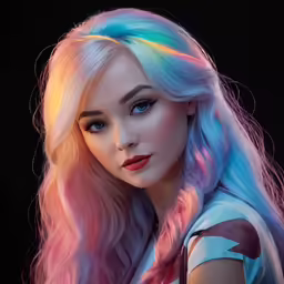 the beautiful young blonde woman with long colorful hair