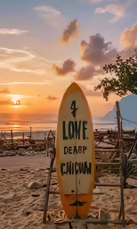 a sign sitting on top of a beach next to the ocean